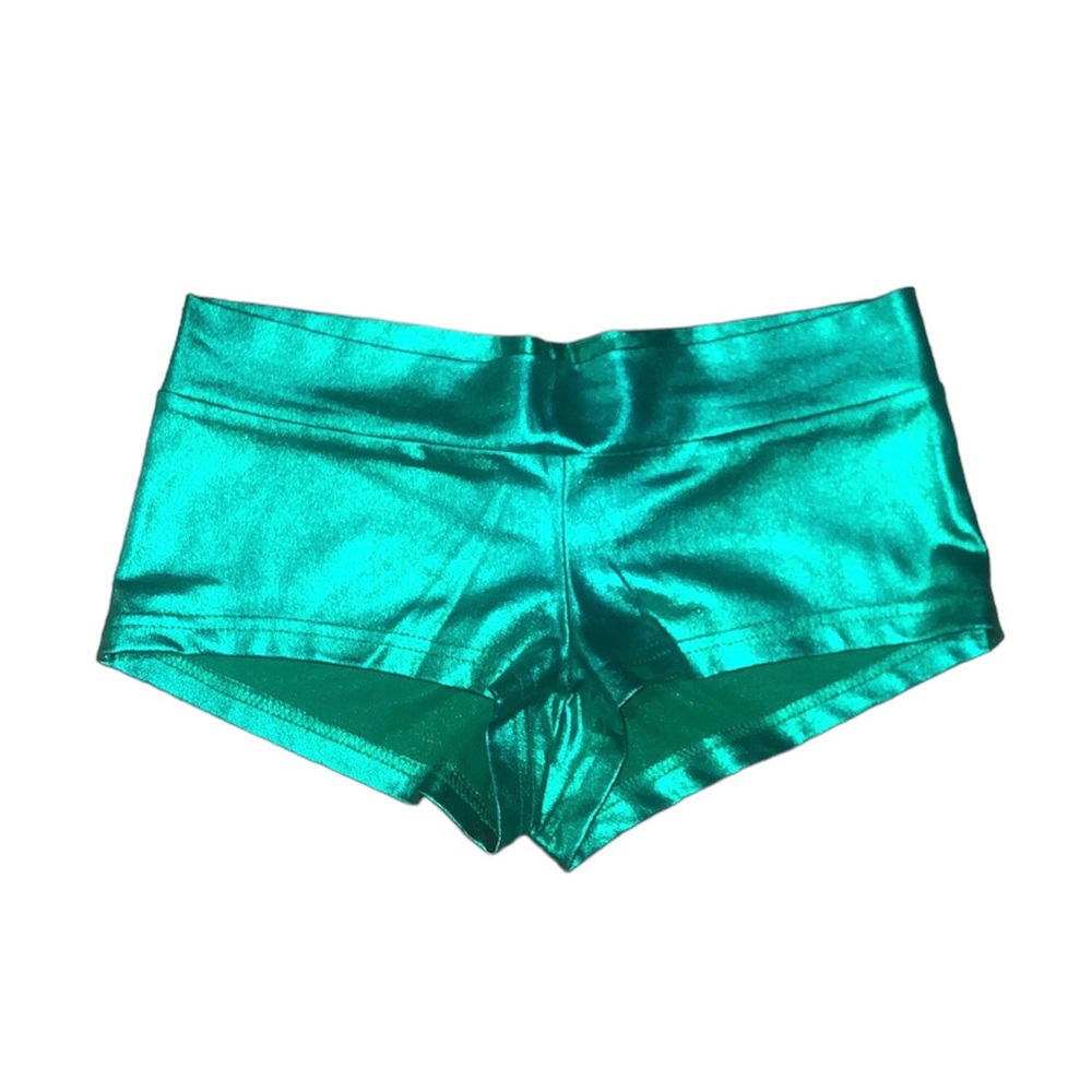 iHeartRaves Green Metallic Low Rise Shorts